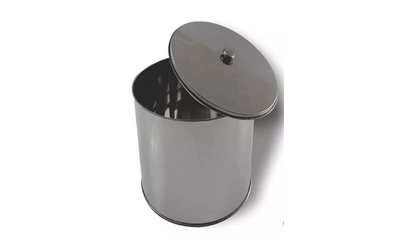 [Lixeira Office Inox 5 Litros com Tampa Inox Tampa Aberta]
